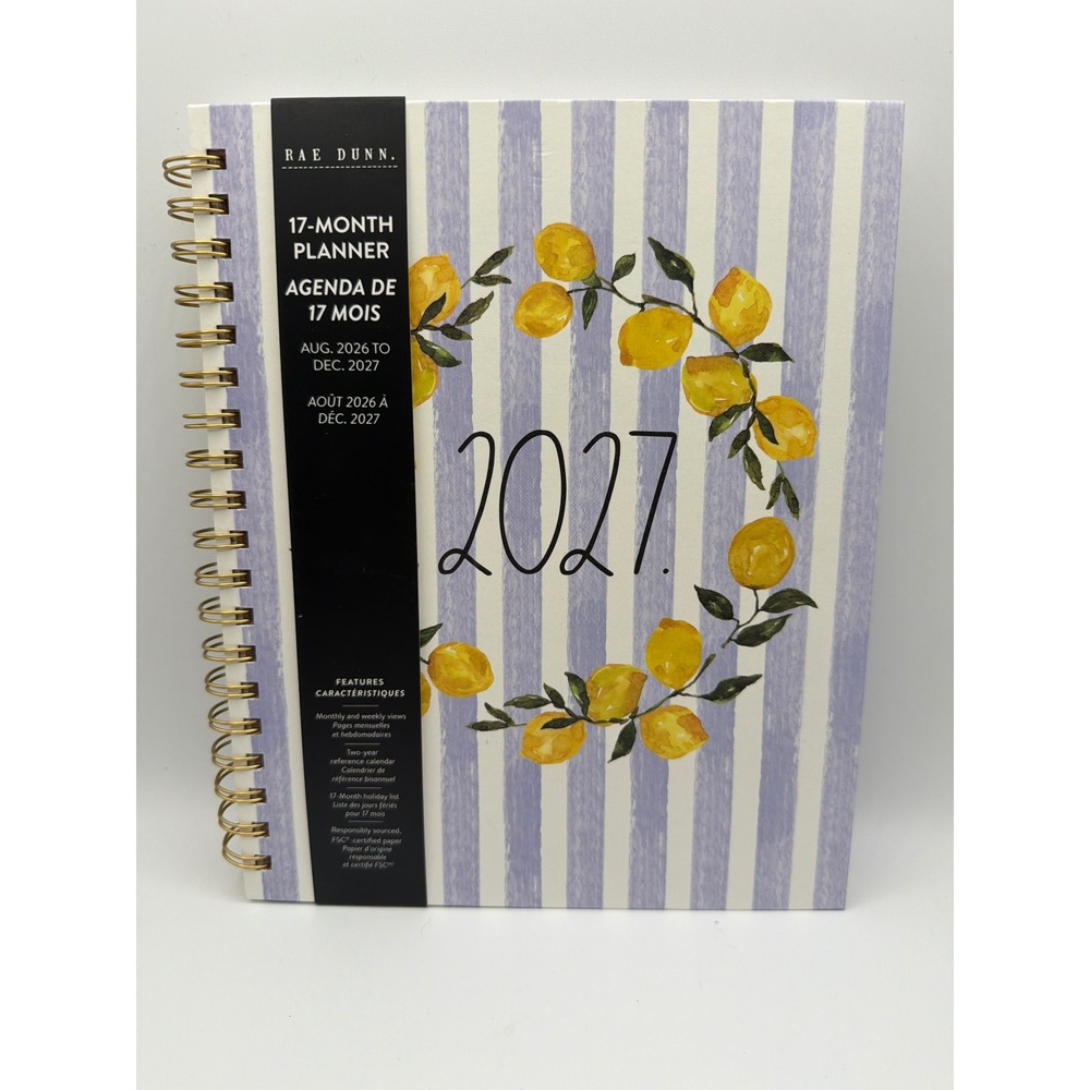 Rae Dunn 2027 Lemon 17 Month Planner Spiral Aug 2026-Dec 2027 New 8.5x11